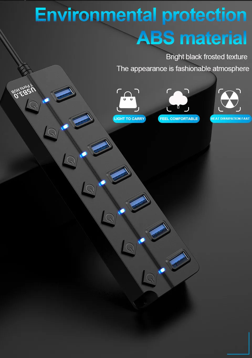 Hub USB 3.0 Multiports avec Câble 100 cm